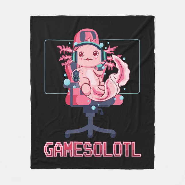 Cobertor De Velo Gamesolotl Axolotl Vídeo Gamer Kawaii Animação (Frente)