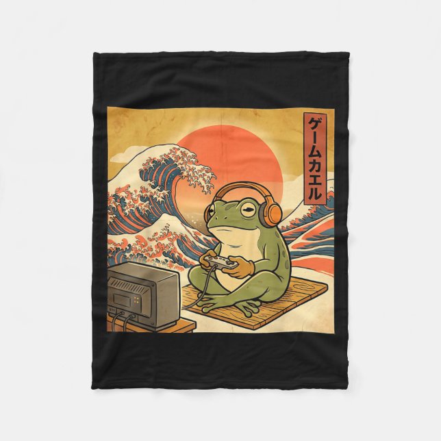 Cobertor De Velo Gaming Frog Art Ukiyo-e Japanese Gamer Anime Men W (Frente)