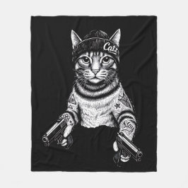 Cobertor De Velo Gangster Cat Tattoo Art | Cool Streetwear Kitty
