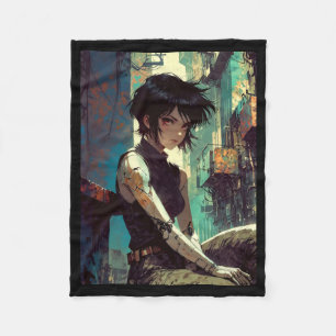Cobertor De Velo Garota Ciberpunk Anime Retrô Guerreira Futuro Dist