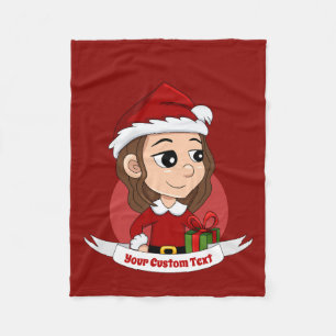 Cobertor De Velo Garota de Natal com cabelo ondulado castanho