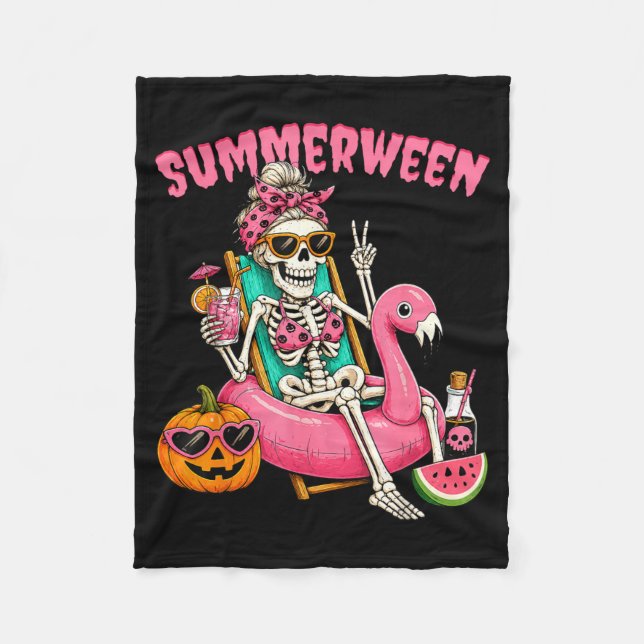 Cobertor De Velo Garota Divertida do Summerween Esqueleto Coquette  (Frente)