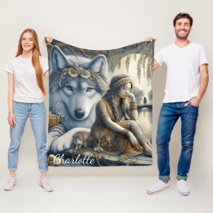 Cobertor De Velo Garota e seu lobo compartilham um momento
