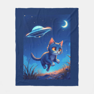 Cobertor De Velo Gatinho Bonito Perseguido por OVNI