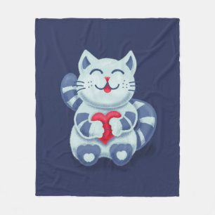 Cobertor De Velo Gatinho Com Coração Em Amor Gato Azul Fresco