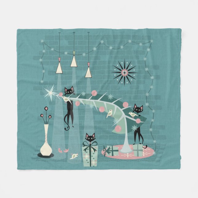 Cobertor De Velo Gatinho de Natal retrô ©studioxtine (Frente (Horizontal))