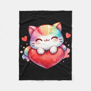 Cobertor De Velo Gatinho Kawaii Arco-Íris Fofo Abraçando Coração Am