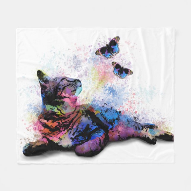 Cobertor De Velo Gato 614 borboleta azul rosa (Frente (Horizontal))