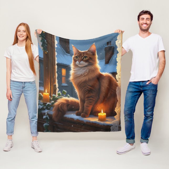 Cobertor De Velo Gato Abissínio com Luzes de Natal Feriado (In Situ)