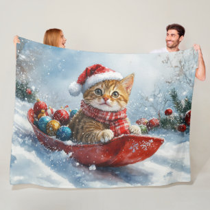 Cobertor De Velo Gato Abissínio em Trenó Deixe Nevar Natal