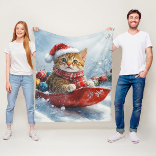 Cobertor De Velo Gato Abissínio em Trenó Deixe Nevar Natal