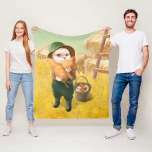 Cobertor De Velo Gato Adorável com Hen na Fazenda