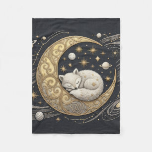 Cobertor De Velo Gato Adormecido Na Lua Crescente Dourada Noite Est