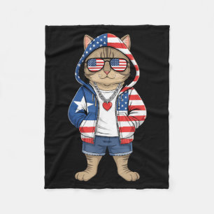 Cobertor De Velo Gato Americano Bandeira EUA Vermelho Branco Azul P