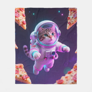 Cobertor De Velo Gato Astronauta Fofo Flutuando Pizza Aventura Espa