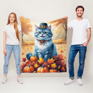Cobertor De Velo Gato Azul Oriental Entre Folhas de Outono Ação de