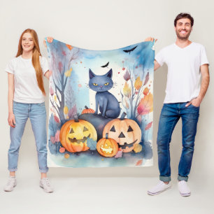 Cobertor De Velo Gato Azul Oriental Halloween Com Pumpkins Assustad
