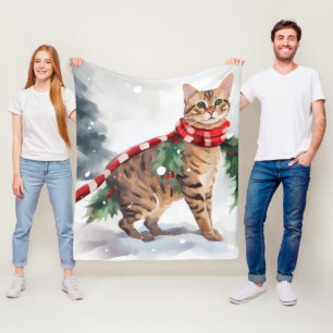 Cobertor De Velo Gato Bengal no Natal com Neve 