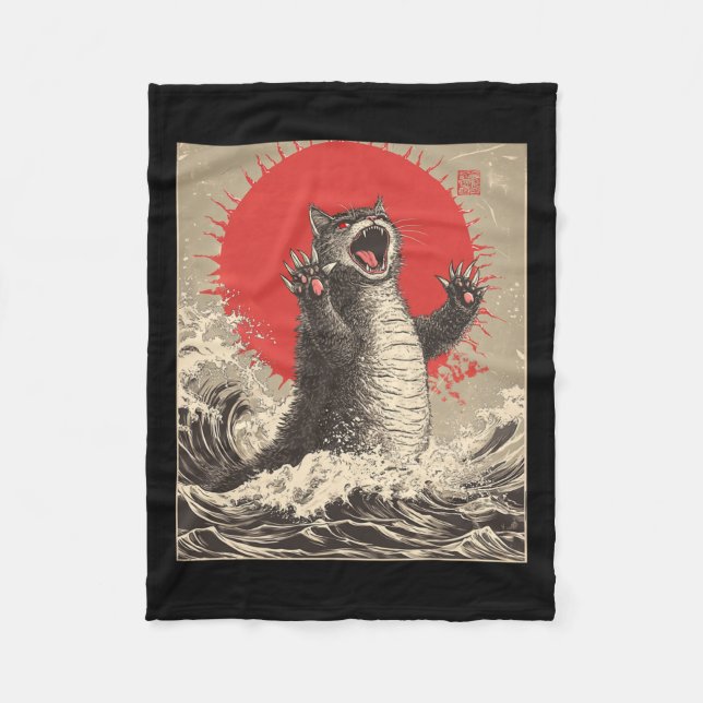 Cobertor De Velo Gato Bonito Catzilla Cat Arte Japonesa Engraçado G (Frente)