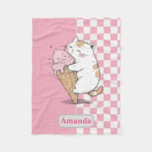 Cobertor De Velo Gato bonito com Sorvete Cone Fleece Blanket (Frente)