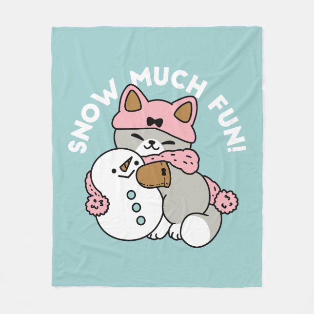 Cobertor De Velo Gato Bonito em Neve Gear com Arte Snowman (Frente)