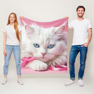 Cobertor De Velo Gato Branco com Fitas Rosa