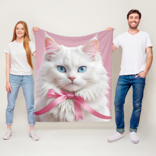 Cobertor De Velo Gato Branco com Fitas Rosa