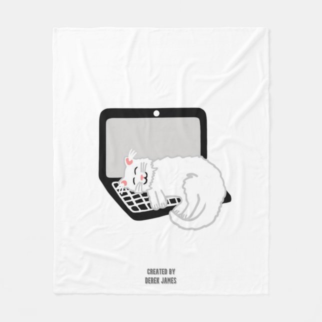 Cobertor De Velo Gato Branco Dormindo No Soquete Médio Do Laptop (Frente)