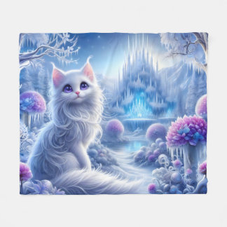Cobertor De Velo Gato Branco Elegante em um Realm Mágico de Neve