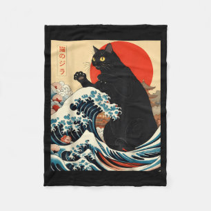 Cobertor De Velo Gato Catzilla Arte Japonês Gato Engraçado Kawaii E