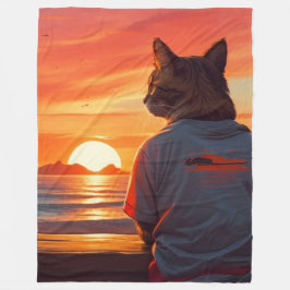 Cobertor De Velo "Gato Contemplativo no Sunset: Arte Whimsical em P