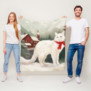 Cobertor De Velo Gato de Angora Turco no Natal da Neve