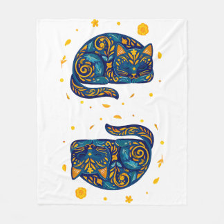 Cobertor De Velo Gato de Arte Popular em Azul