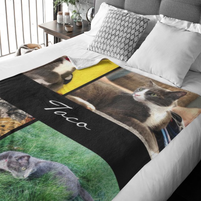 Cobertor De Velo Gato de Colagem de Fotos Modernas (Capture precious pet moments with our Modern Pet Photo Collage Fleece Blanket. )