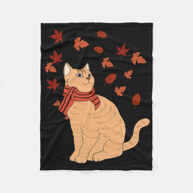 Cobertor De Velo Gato de Folha de Gato de Mapeamento Fall Hello Aut (Frente)