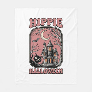 Cobertor De Velo Gato de Halloween Hippie Casa Assombrada Design Vi