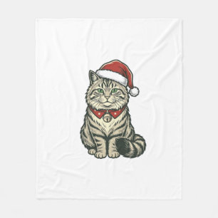 Cobertor De Velo Gato de Natal Chapéu do Papai Noel Design de Gravu