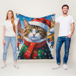 Cobertor De Velo Gato de Natal festivo em Santa Hat