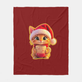Cobertor De Velo **Gato de Natal Fofo com Chapéu de Papai Noel – Fé
