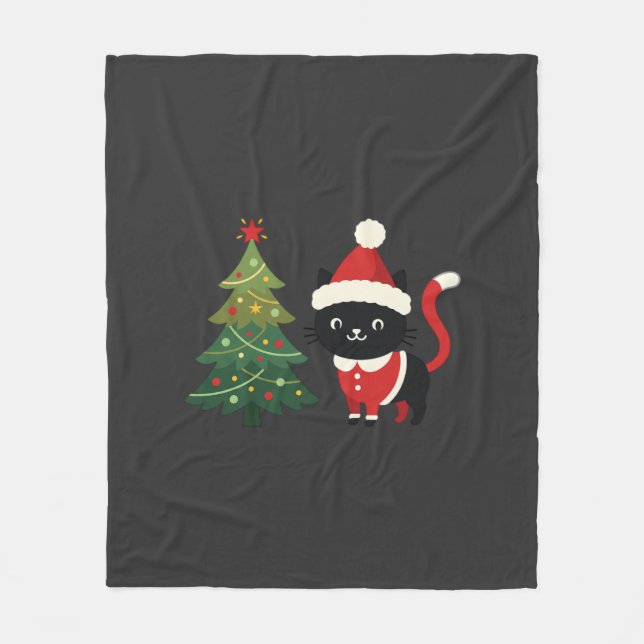 Cobertor De Velo Gato de Natal Papai Noel Árvore Vetor (Frente)