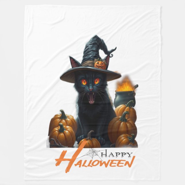 Cobertor De Velo Gato do Halloween  (Frente)