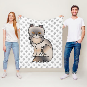 Cobertor De Velo Gato e patas de cartoon em branco persa, creme azu