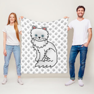 Cobertor De Velo Gato e patas de desenho animado branco persa
