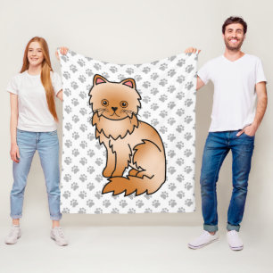 Cobertor De Velo Gato e patas de desenho animado pérsico vermelho
