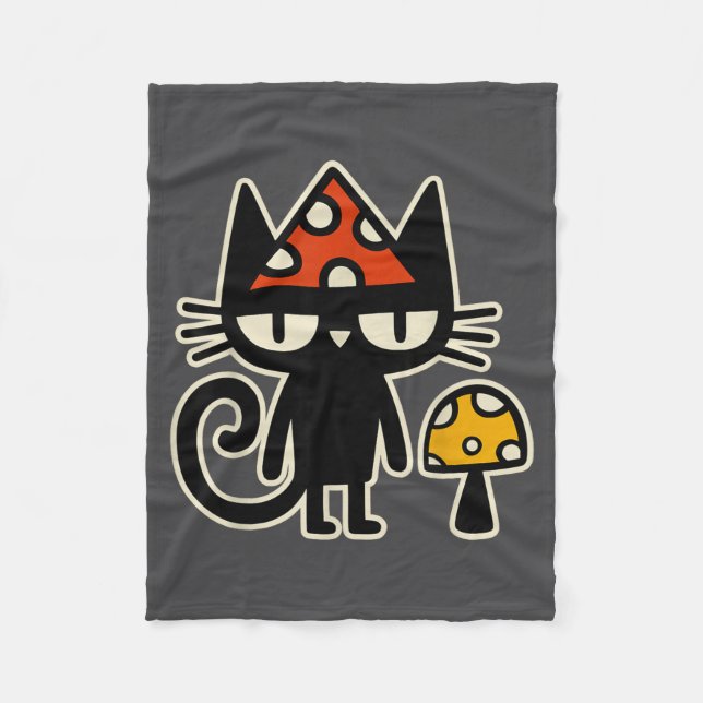 Cobertor De Velo Gato Engraçado Com Chapéu de Cogumelo Gato Preto C (Frente)
