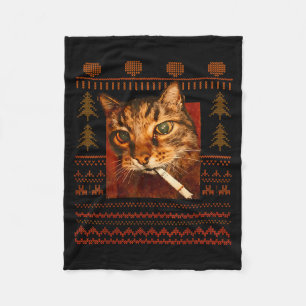 Cobertor De Velo Gato Engraçado Fumando Meme Natal Feio Para Homens
