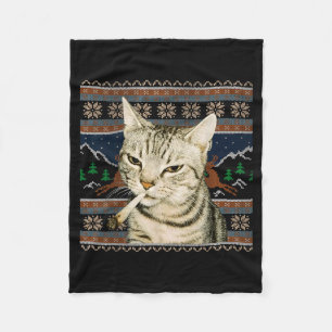 Cobertor De Velo Gato Engraçado Fumando Meme Natal Suéter Feio Gato