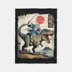 Cobertor De Velo Gato engraçado montando t rex arte japonesa ukiyo-