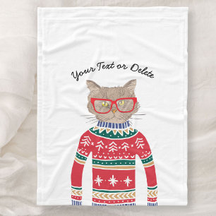 Cobertor De Velo Gato engraçado que veste vidros, camisola feia do