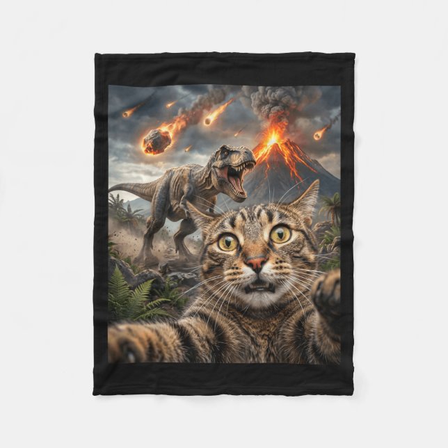 Cobertor De Velo Gato Engraçado Selfie T-Rex Dinossauro (Frente)